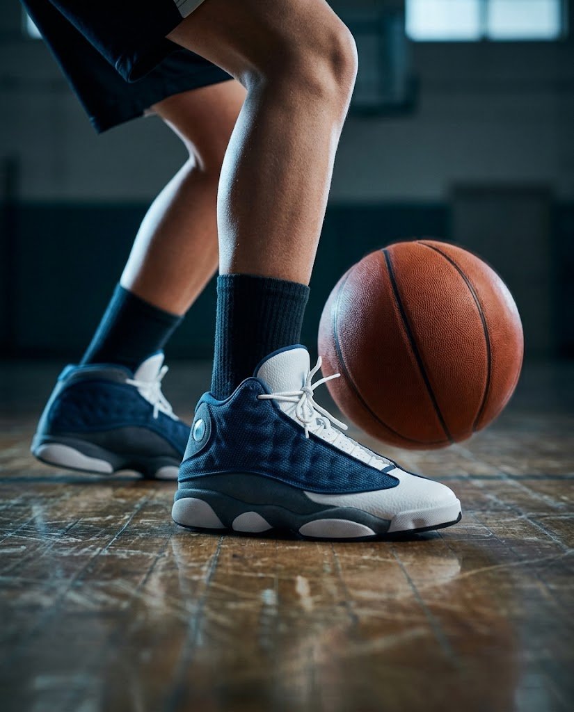 Close-up of a young player dribbling a basketball